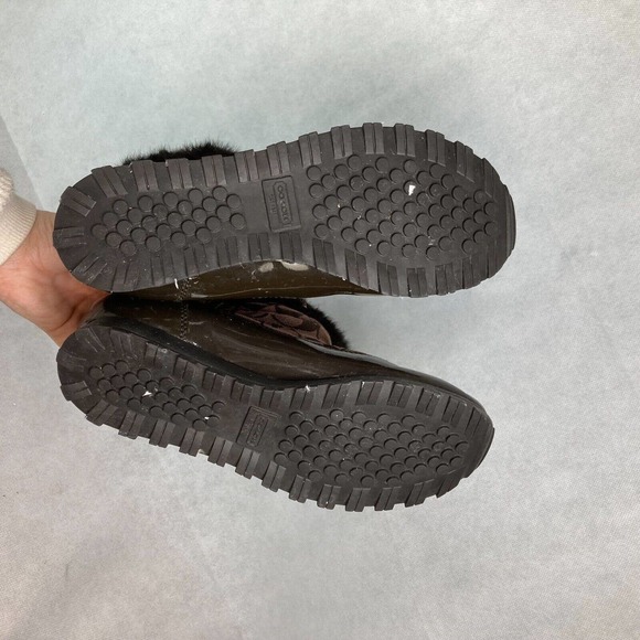 Coach Boots Women‎ Sz 7.5 Brown Signature Logo Print Joyous Fur Cuff Winter Snow - Picture 5 of 7